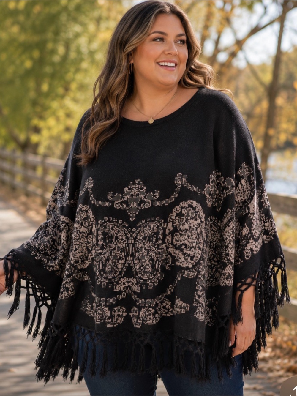 Life is Beautiful Fringed Knit Poncho Sweater